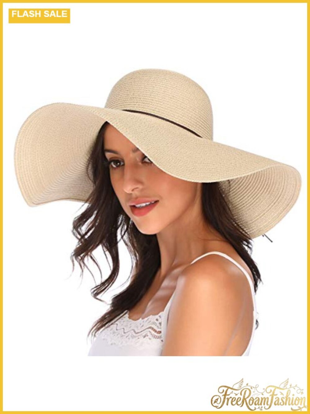 Womens Straw Wide Brim Floppy Foldable Sun Hat UPF 50+ Beach Travel Cap